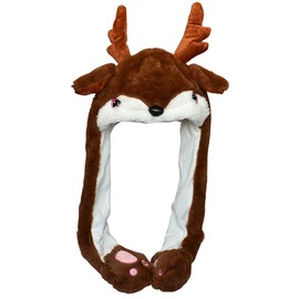 JOYHY Kids Adults Plush Hat Ear Moving Ear Flap Hat with Paw Brown Reindeer
