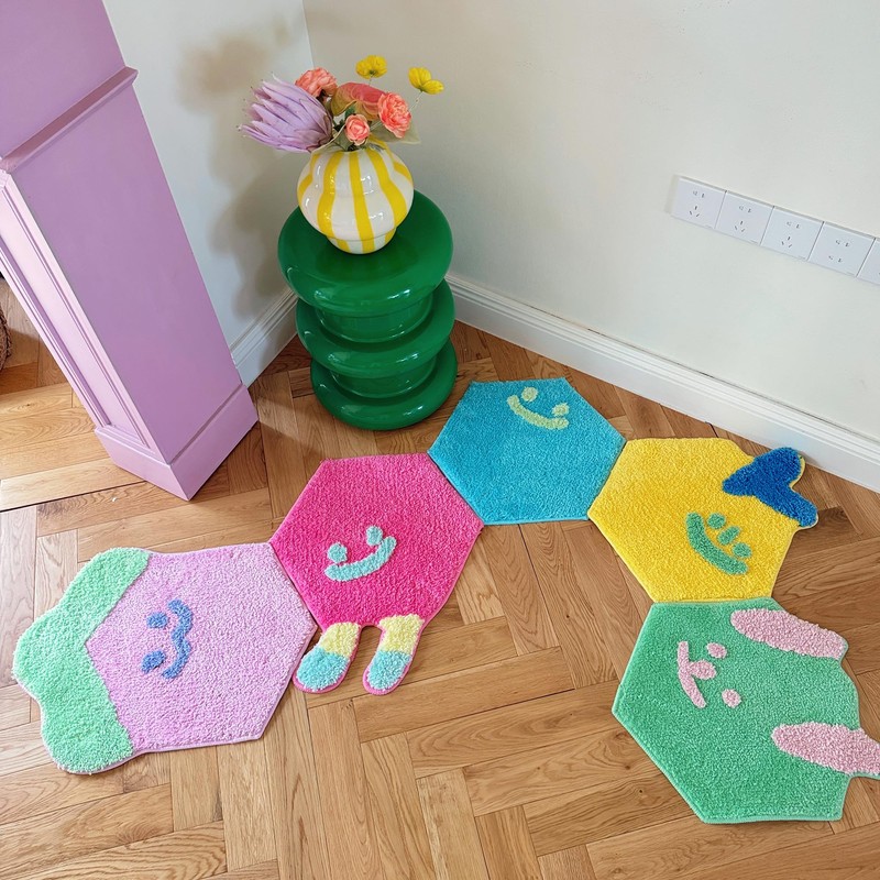 Hexagon Modular Rug Tiles 5-Piece Set and 7-Piece Set, Colorful