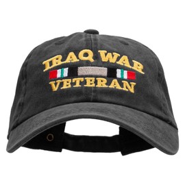 e4Hats.com Iraq Veteran Ribbon Embroidered Washed Cotton Brass Buckle Cap - Black OSFM