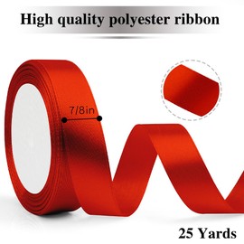 Red Ribbon for Flower Bouquet 7/8 Inch 25 Yards Red Satin Ribbon for Gift Wrapping Red Hair Ribbon for Hair Dark Red Ribbons for Crafts Christmas Ribbon for Gift Wrapping Listones para Flores Eternas