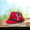 Traditional German Bavarian Red Felt Fedora for Men and Hat