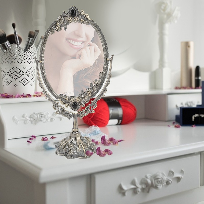 MakeUp Mirror EuropeanStyle Metal Retro DoubleSided Mirror for Bathroom Bedroom