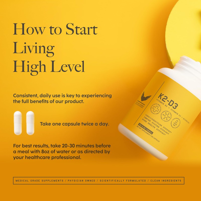 High Level K2-D3, Vitamin K2 Supplement, Dual Action Support Complex