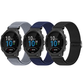 3 Pack Elastic Bands for Garmin Forerunner 245/245 Music Bands Women Men, 20mm Soft Stretchy Nylon Sport Straps for Garmin Vivoactive 6/5/3 Smartwatch (Black+Navy Blue+Denim Blue)