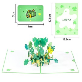 Paper Spiritz Lucky Clover Pop Up Card for Birthday Congratulations Celebration, Handmade 3D Card with Message Tag and Envelope