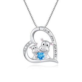 Animal Mother Child Necklace 925 Sterling Silver Cute Bear, Hippo, Fox, Giraffe, Rabbit, Raccoon, Mum, Children, Mum Jewellery for Mother's Day Gift, Thanksgiving, Sterling Silver, Cubic Zirconia