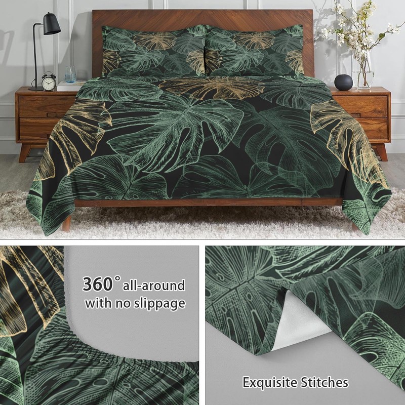 WeCozy King Size Bed Sheet Sets with Pillowcases, Green Tropical