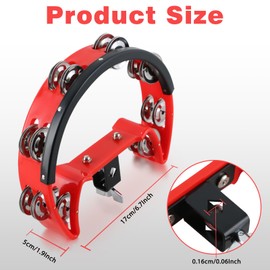 EASTROCK Drum Set Tambourine with Mounting Eye Bolt,Tambourine for Drum Set,Hi Hat Tambourine Drum Set (Single row of jingles, Red)
