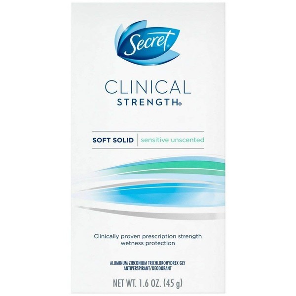 Secret Clinical Strength Soft Solid Sensitive Unscented Deodorant, 1.6 oz (Pack of 6)