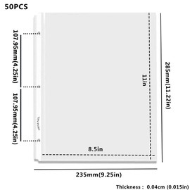 Clear Sheet Protectors for 3 Ring Binders - 50 Pack Letter Size Top Load 8.5" x 11" Page Holders Highlight Transparent OS0150