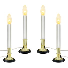 4-Pack Electric Window Candle Lamp with Brass Plated Base and 7W Bulbs, 9'' Christmas Window Candles with Sensor Dusk to Dawn, Plug in Electric Candles Lights for Windows Home Table Christmas Decor