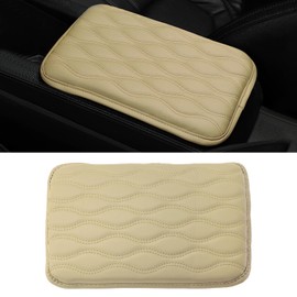 ongfuwu Car Center Console Pad, 12.6"×9.8" Comfortable PU Leather Car Armrest Seat Box Cushion Pad, Thickened Waterproof Vehicle Arm Rest Cover Protector, Universal Interior Car Accessories (Beige)