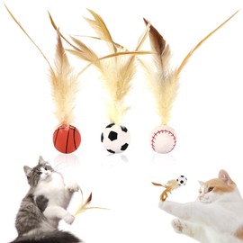 MPXEAVG Pack of 3 Bouncing Cat Ball with Feather, Cat Toy Feathers, Cat Toy Interactive, Highly Elastic Fun for Cats