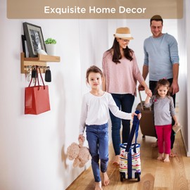 HAUSIST Key Holder for Wall Beech Natural Wooden Key Hooks Wall Mounted Key Rack for Home Hallway Decor Key Shelf Letter Holder with Stainless Steel Hooks Mail Organiser