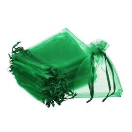 MECCANIXITY 100pcs Organza Bags 3x4 Inch Drawstring Favor Pouches Sheer Mesh Bag for Gift Jewelry Wedding Party Christmas Candy Dark Green