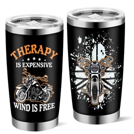 Yuecda Motorcycle Gifts for Men, Women - Therapy is Expensive Wind is Free Motorcycle Gift for Christmas, Birthday - Cool Gifts for Motorcycles Riders, Biker, Lovers - 20oz