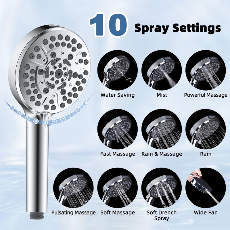 All Metal Rain Shower Head, 10” High Pressure Rainfall Shower