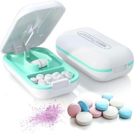 Cortador de Pastillas, Pastillero,Organizador de Pastilla, para Dividir Pastillas, Vitaminas en Pastillas Pequeñas o Grandes (Pino Verde Blanco)