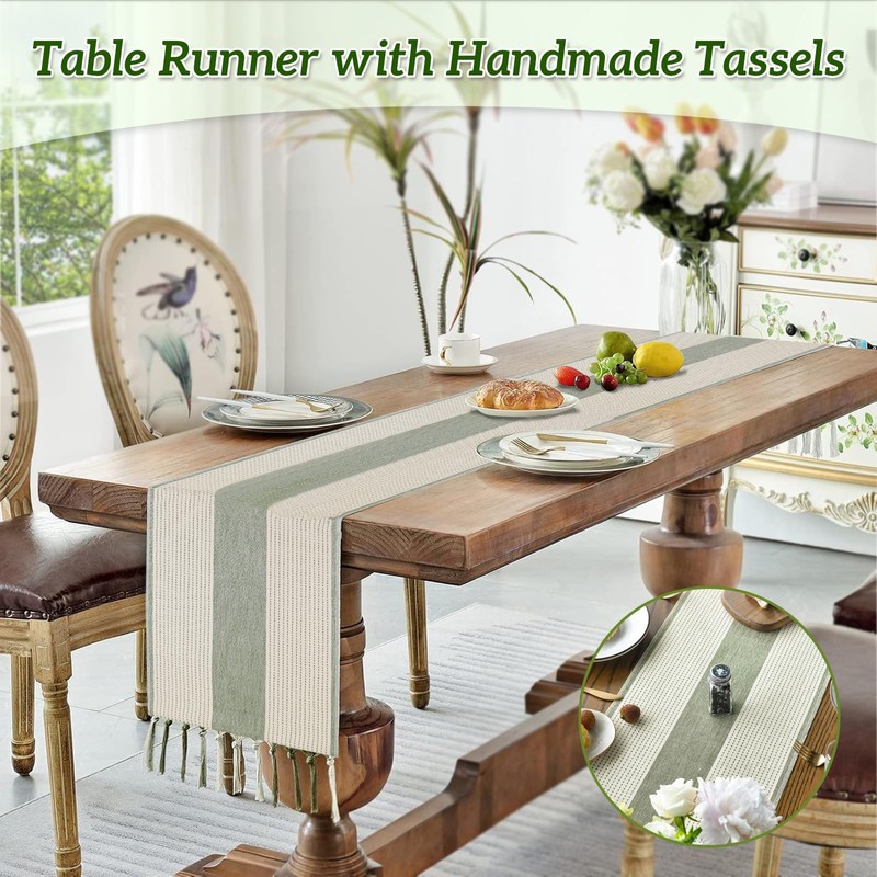 NICKLIN Table Runner with Handmade Tassels,33x183cm Table Runners for Dining