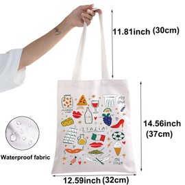 BWWKTOP Italy Canvas Tote Bag Italy Souvenir Gifts Italia Shopping Bag Italia Land Icons Shoulder Bag (ITALIA)