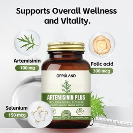 oppuland Artemisinin Plus – Sweet Wormwood Extract 100mg – Artemisia Annua Complex with Folic Acid & Selenium – Herbal Supplement for Immune System & Wellness – Vegan Capsules – 120 Count