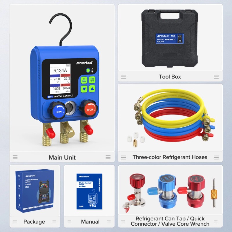 MRCARTOOL Digital AC Manifold Gauge Set HVAC Refrigerant Meter Pressure