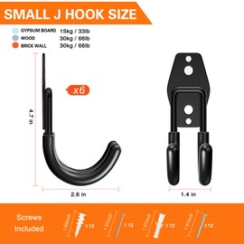 HUPBIPY 6 Pack Garage Hooks Heavy Duty,Utility Steel Garage Storage Hooks,Wall Mount Garage Hanger&Organizer for Organizing Garden Lawn Tools,Ladders,Bulk Items,Bikes,Ropes and More Equipment