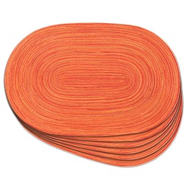 Noctiflorous Oval Braided Placemats 12x18 Inch Round Table Mats Set of 6 for Dining Tables Natural Woven Heat Resistant Place Mats (10 Orange, 6 pcs)