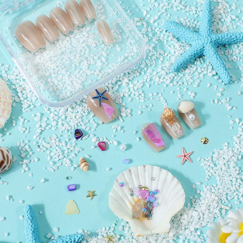 CRASPIRE 2 Boxes Natural Ocean Nail Art Charms Kit 3D