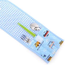 COLORFUL CANDY STYLE Cutlery Case, Boys, Cloth, Children, Portable, Stylish, Cute, Accel Fully Open Working Car (Light Blue) N4623400