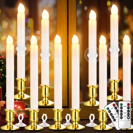 YAUNGEL Window Candles, 10 Pack LED Battery Operated Christmas Candles for Windows with Remote Timer Electric Flameless Candle Lights with Candle Holders Suction Cups for Christmas Decorations