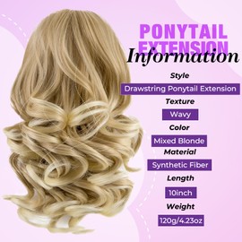 Sleekcute Clip On Ponytails for Women Ponytail Extension Natural Looking Thick Hairpiece with Easy Clip, Seamless Blend for Everyday Wear (10 Inch Mixed Blonde)