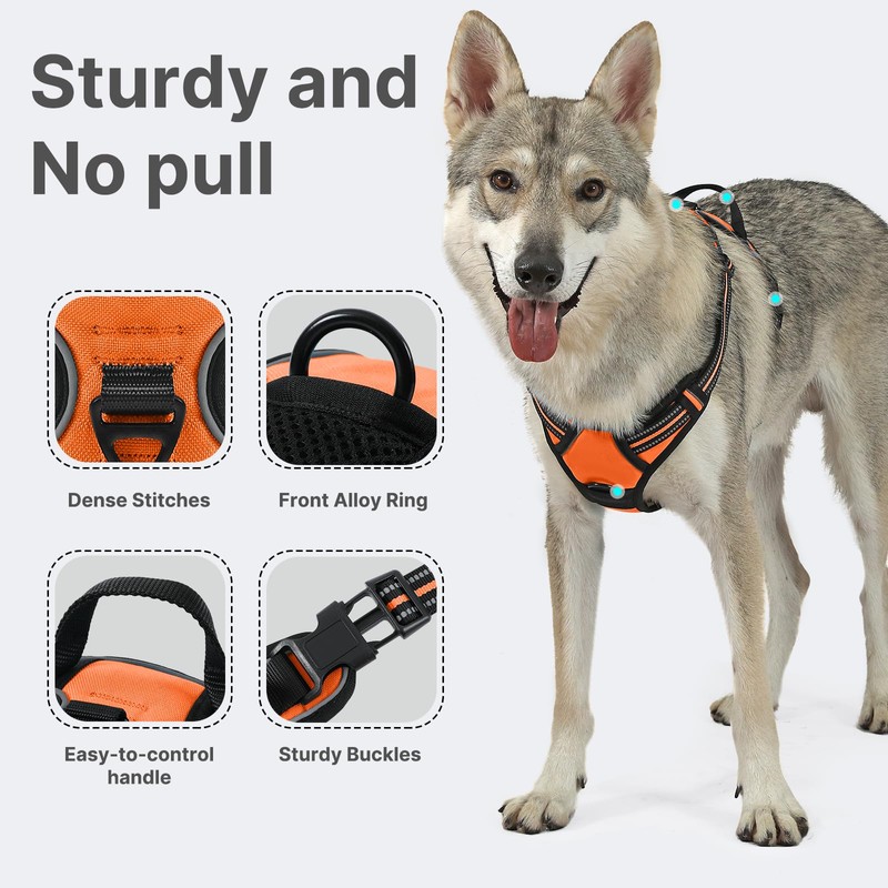 Belababy Dog Harness Small Medium Large No Pull, Adjustable Reflective