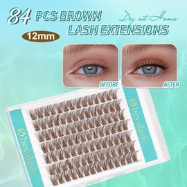Obeyalash Wimpern Cluster Braun D Curl 12mm 84pcs Individuelle Braune Wimpern Extensions Natürlich Wimpernverlängerung Lashes Cluster DIY zu Hause (SNR013-Brown-12mm)