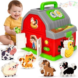 Montessori Toddler Toys for 1 2 3 Year Old Gifts, Musical Farm Animal Barn Toy for Boys Girls, Shape Sorting Fine Motor Learning Toy for Toddlers 1-2 2-3, Christmas Birthday Gift for Baby 12-18 Months