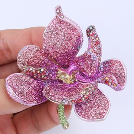 Ever Faith Women's Austrian Crystal Orchid Flower Petal Brooch Pink Gold-Tone