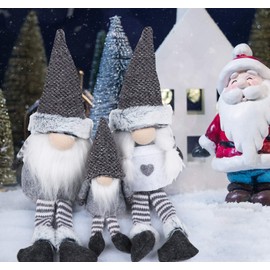 Homewit Christmas Gnomes, Pack of 3 Family Christmas Gnomes with Long Legs, Christmas Decoration, Easter Christmas Decoration, Handmade Table Christmas Gnome for Christmas Decoration, Grey