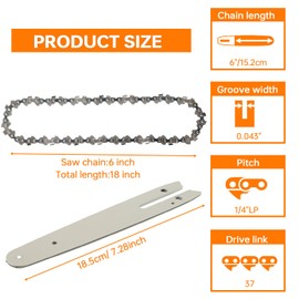 HUAREW Chainsaw Chain 6 Inch Mini Chain Bar Chain for Carpentry Landscaping, 1.1 mm 1/4 Inch, 37TG, Chain Length 23 cm, Guide Plate 18.5 cm, 5 Mini Chain Rod and 1 Guide Plate