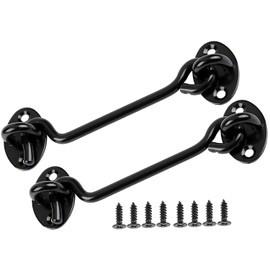 ZiYuya Hook and Eye Latch, Stainless Steel Gate Hook Cabin Hook, Hook Eye Latch Door Lock Hook Lock Latch for Wooden Gates Window Brace Gate Door Catch (Black, 2 Pack, 6 Inch)