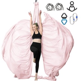 9 Yards Aerial Silks Yoga Swing Set - Aerial Yoga Hammock Kit Anti-Gravity Flying for Fitness, Low/Non Stretch Nylon Tricot Fabric Hardware Included for Dance