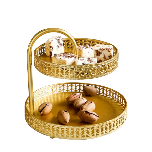 Double Layer Pastry Tray Decorative Copper Gold Biscuits Dessert Display