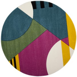 Safavieh Hollywood Collection HLW706C Mid-Century Modern Area Rug, 6'7" x 6'7" Round, Peacock Blue / Fuchsia