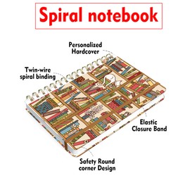 WLPFSAHF Spiral Journal Notebook for Women, Hardcover A5 College Ruled Notebook, 120 Pages, Thick Paper, Cute Lined Journal for School, Office & Work, 6 x 8.4 in(Bookshelf Cat)