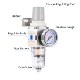 ZHONG AN 1/4 Inch NPT Air Filter Pressure Regulator, Water Separator Compressed Air Pressure Regulator for Compressor