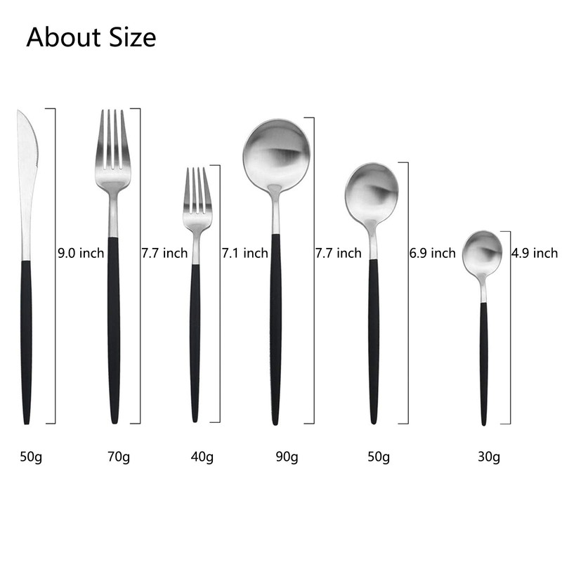 JASHII 18/10 Black Handle Flatware Silver Silverware Set 304 Stainless