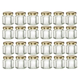 Nakpunar 24 pcs 1.5 oz Hexagon Glass Jars with Gold Lids - 45 ml