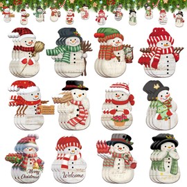 36 Pcs Christmas Snowman Ornaments Decoration Wooden Red Snowman Christmas Tree Hanging Crafts for Farmhouse Home Party Decor Holiday Xmas Party Supplies Merry Christmas Winter
