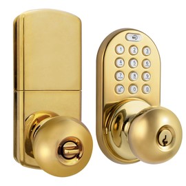 MiLocks TKK-02P Digital Door Knob Lock with Electronic Keypad for Interior Doors, Polished Brass
