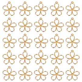 Patikil 50pcs Open Bezels, Resin Bezels Pendants Flower Open Back Alloy Hollow Frame Bulk for Resin Jewelry Making Earrings Necklace, Gold Tone
