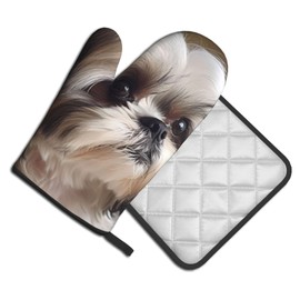 YYHWHJDE Shih Tzu Dog Printing Oven Mitts and Pot Holders Sets of 2 Kitchen Baking Used to Open Pot lids in The Kitchen and to Carry Dishes from Microwave ovens
